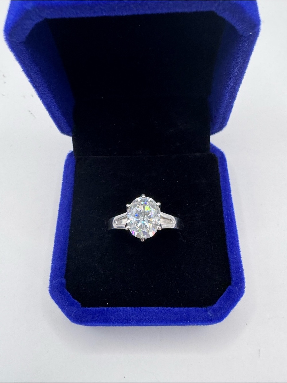 3.5 ct Split Shank Oval Moissanite ring 935 Argentium Silver Size 7.75